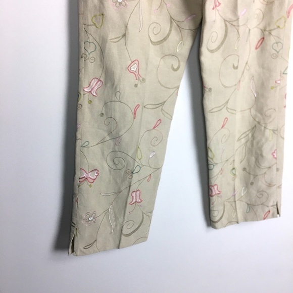 Linen Silk Blend Floral Embroidered Pants 10 - Picture 7 of 12